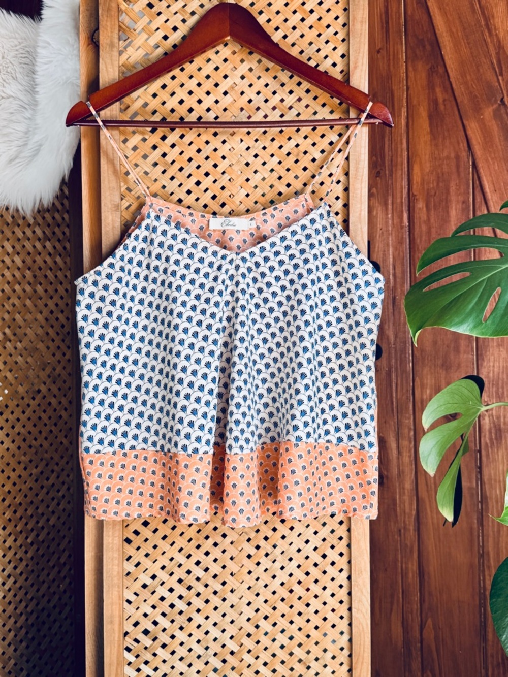 Elodie Peach and Navy Printed Spaghetti-Strap Camisole
